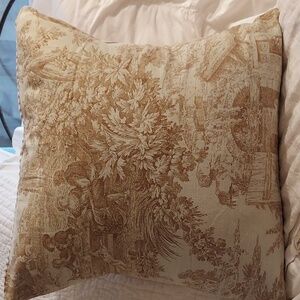 French Country Cottage Toile Neutral Pillow Cover Beige Cream 15"x17